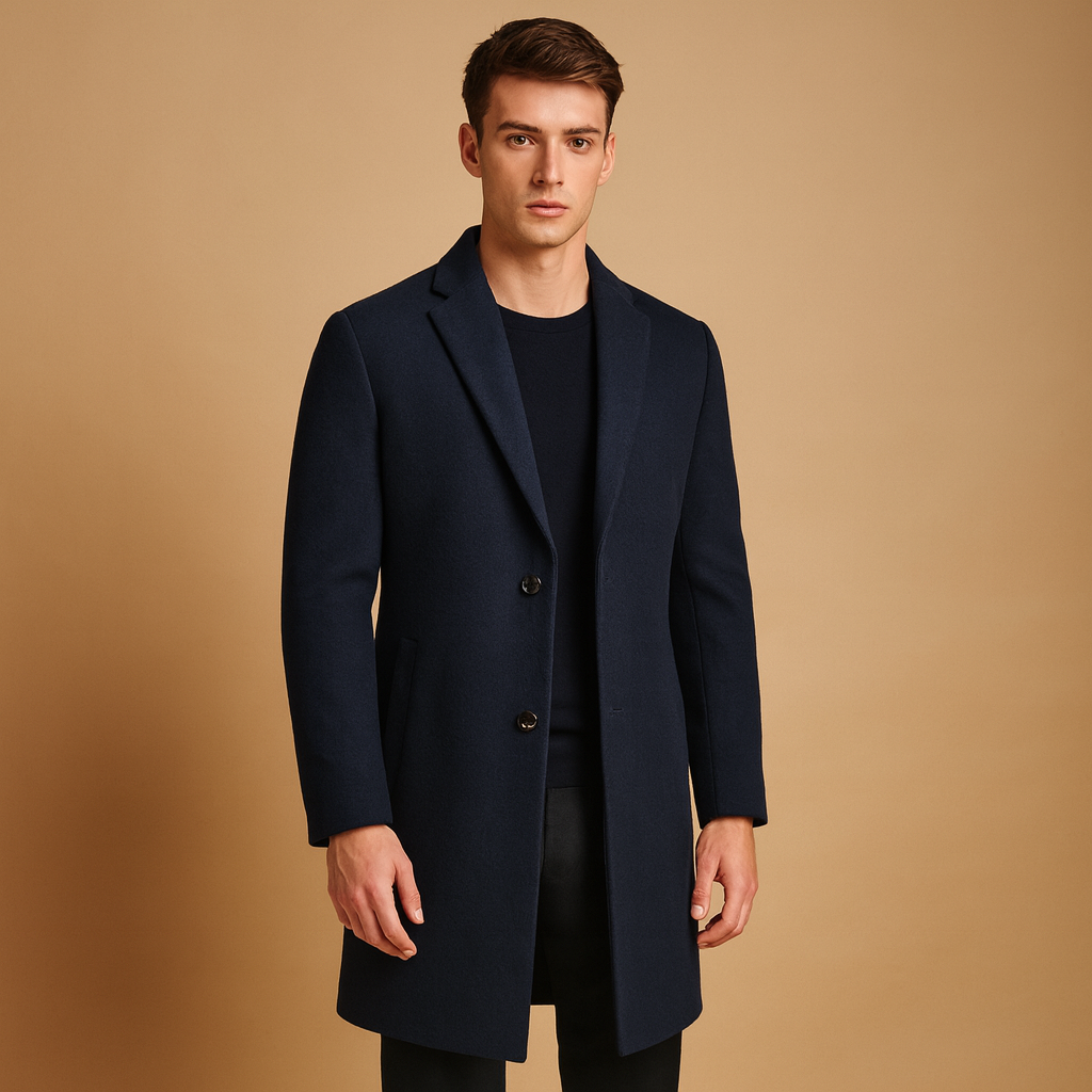 Men's Wool Blend Long Winter Coat - Classic Formal Design for Business and Special Occasions