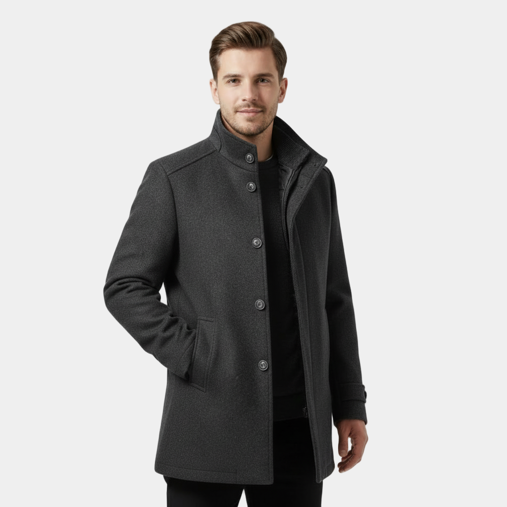 Men's Wool-Blend Stand-Collar Coat with Removable Padded Vest for Versatile Cold Weather Wear