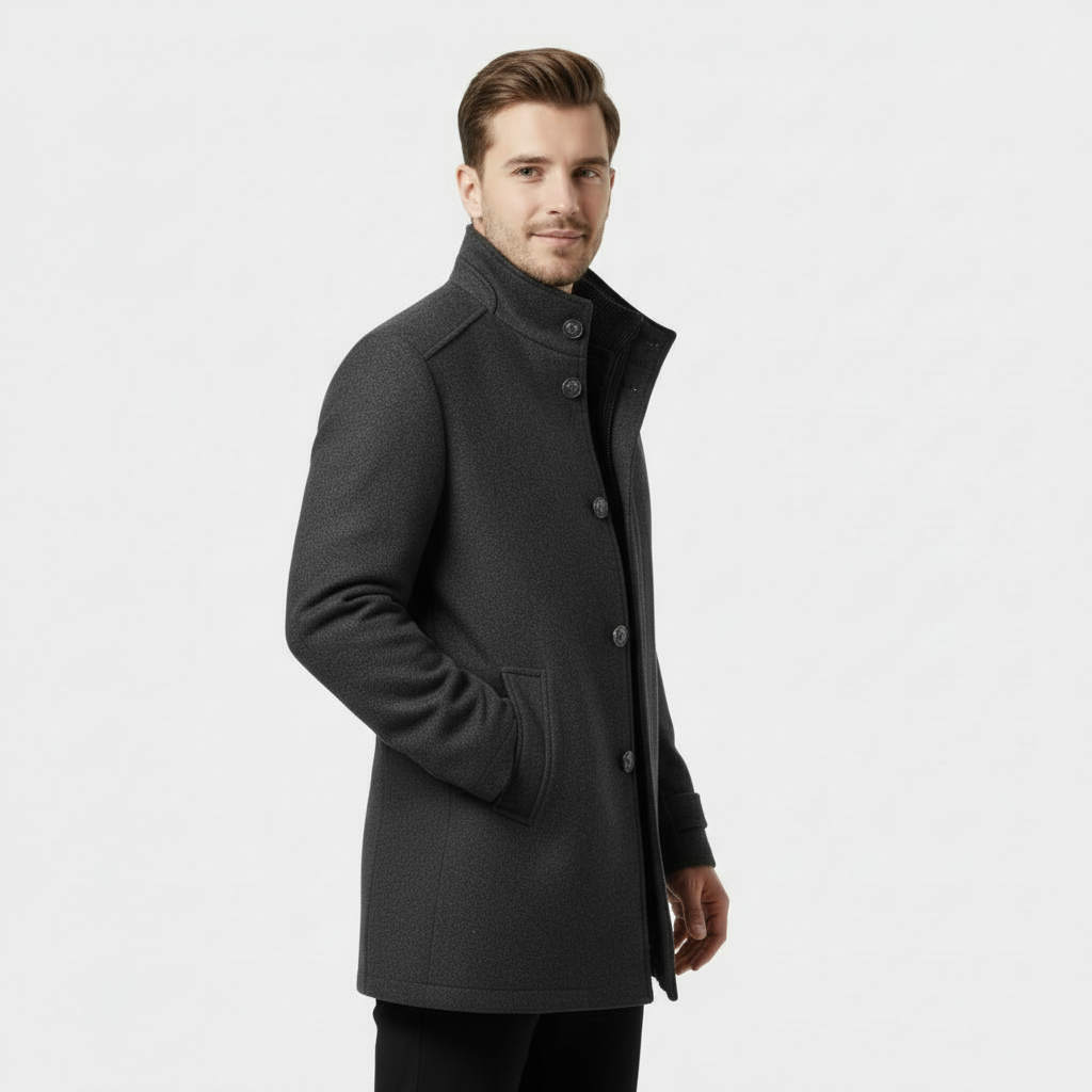 Men's Wool-Blend Stand-Collar Coat with Removable Padded Vest for Versatile Cold Weather Wear