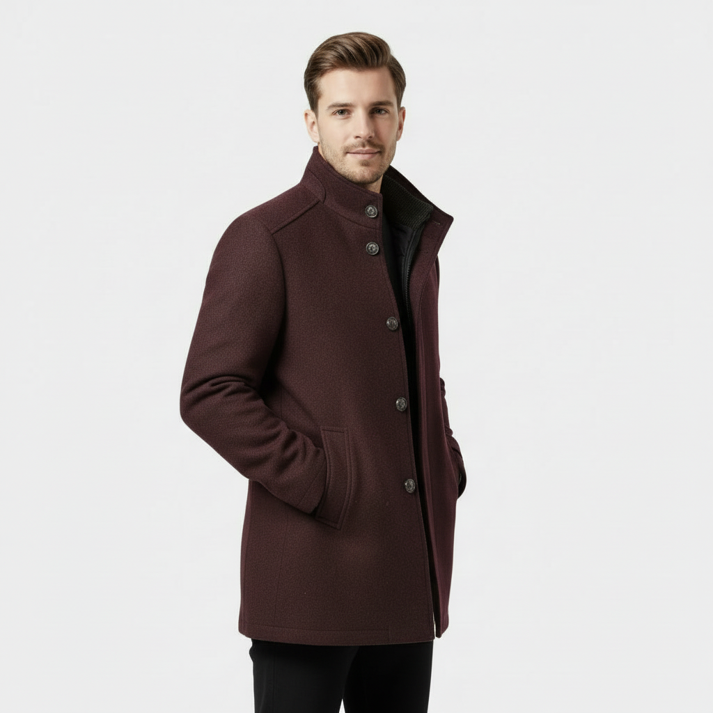 Men's Wool-Blend Stand-Collar Coat with Removable Padded Vest for Versatile Cold Weather Wear