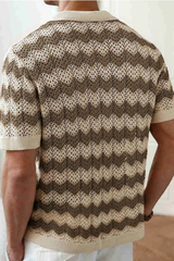 Men's Zigzag Crochet Knit Polo Shirt | Short Sleeve Button Front Design