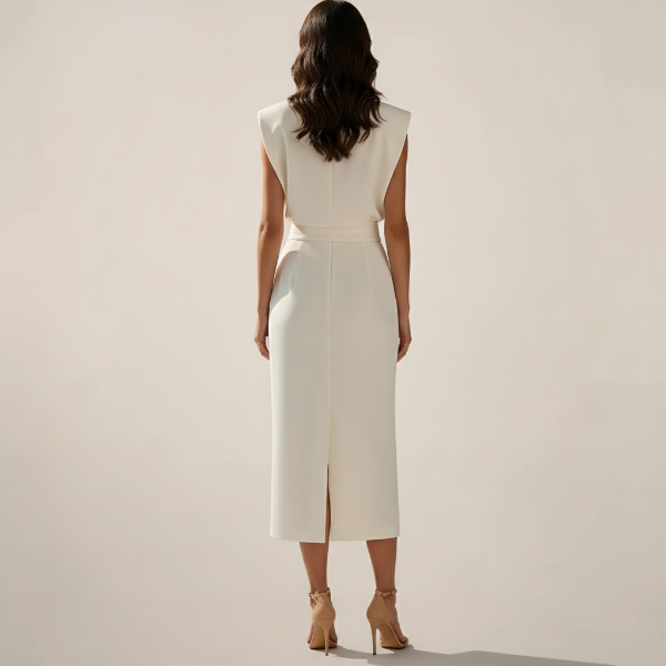 Midi Dress with Button Detail and Side Slit - Casual Elegant Women's Wear