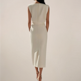 Midi Dress with Button Detail and Side Slit - Casual Elegant Dress for Events