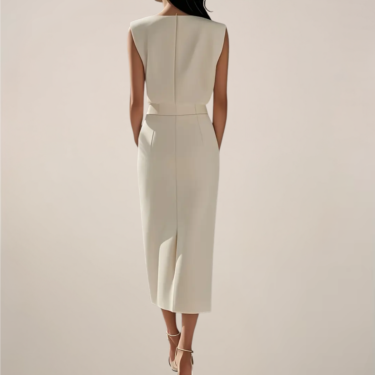 Midi Dress with Button Detail and Side Slit - Casual Elegant Dress for Events