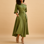 Midi Dress with Waistband in Soft Fabric - Elegant Casual Wear for Women