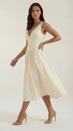 Midi Plunge Dress in Soft Fabric - Elegant Casual Wear for Parties and Events