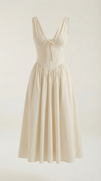 Midi Plunge Dress in Soft Fabric - Elegant Casual Wear for Parties and Events