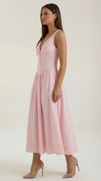 Midi Plunge Dress in Soft Fabric - Elegant Casual Wear for Parties and Events
