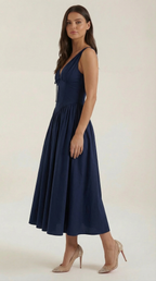 Midi Plunge Dress in Soft Fabric - Elegant Casual Wear for Parties and Events