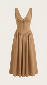 Midi Plunge Dress in Soft Fabric - Elegant Casual Wear for Parties and Events