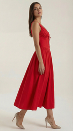Midi Plunge Dress in Soft Fabric - Elegant Casual Wear for Parties and Events