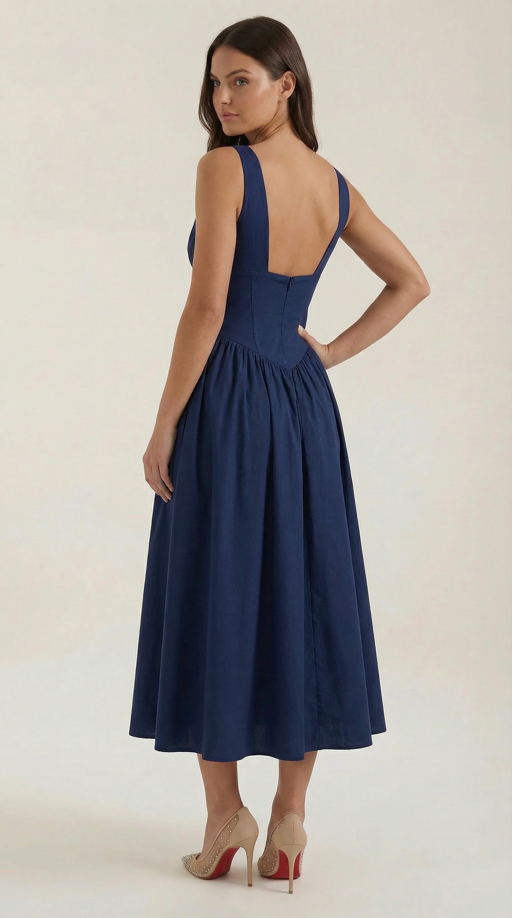 Midi Plunge Dress in Soft Fabric - Elegant Casual Wear for Parties and Events