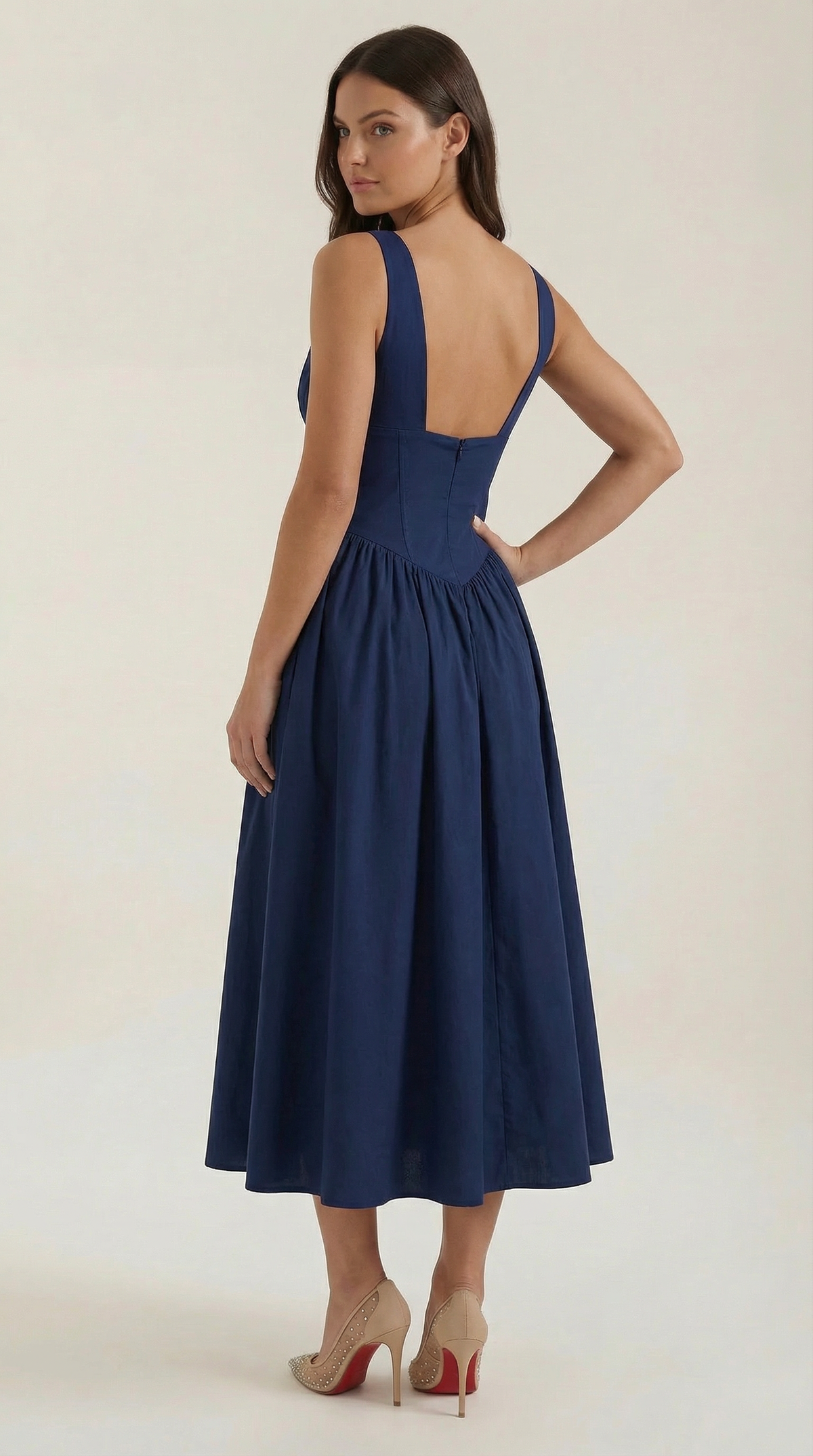 Midi Plunge Dress in Soft Fabric - Elegant Casual Wear for Parties and Events