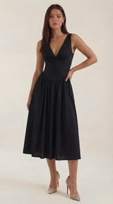 Midi Plunge Dress in Soft Fabric - Elegant Casual Wear for Parties and Events
