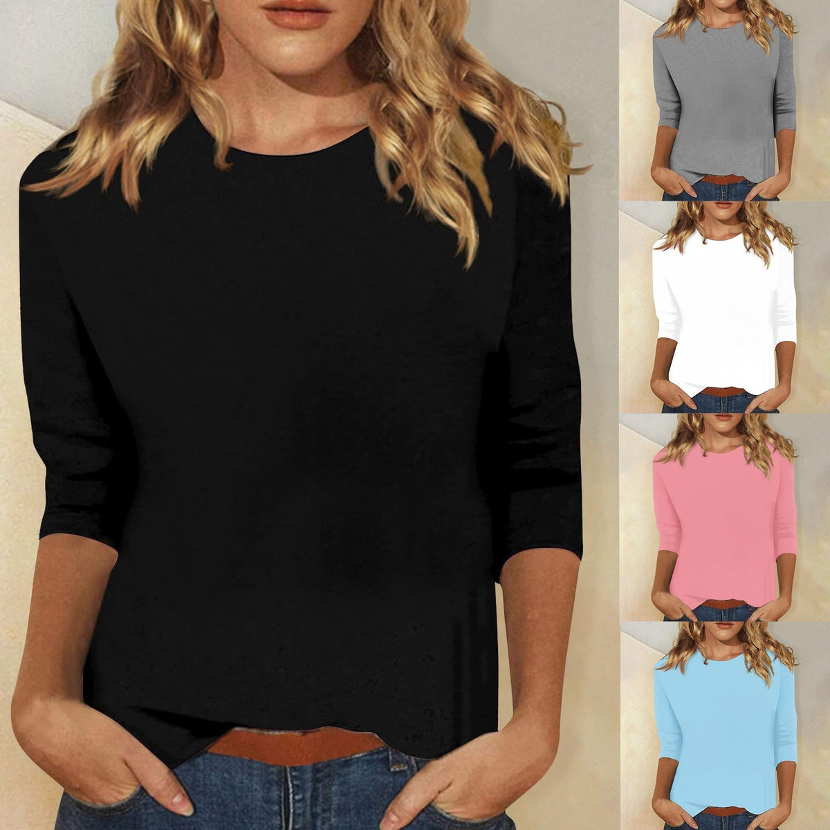 Women's Round Neck Three-Quarter Sleeve T-Shirt