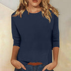 Women's Round Neck Three-Quarter Sleeve T-Shirt – Navy blue