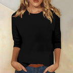 Women's Round Neck Three-Quarter Sleeve T-Shirt – Black