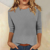 Women's Round Neck Three-Quarter Sleeve T-Shirt – Gray