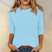 Women's Round Neck Three-Quarter Sleeve T-Shirt – Blue
