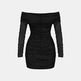Off Shoulder Mesh Mini Dress Elegant Evening Wear for Parties