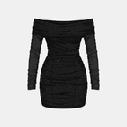 Off Shoulder Mesh Mini Dress Elegant Evening Wear for Parties