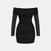 Off Shoulder Mesh Mini Dress Elegant Evening Wear for Parties