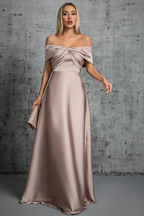 Off Shoulder Satin Pleated Maxi Dress for Women - Wedding Guest Attire