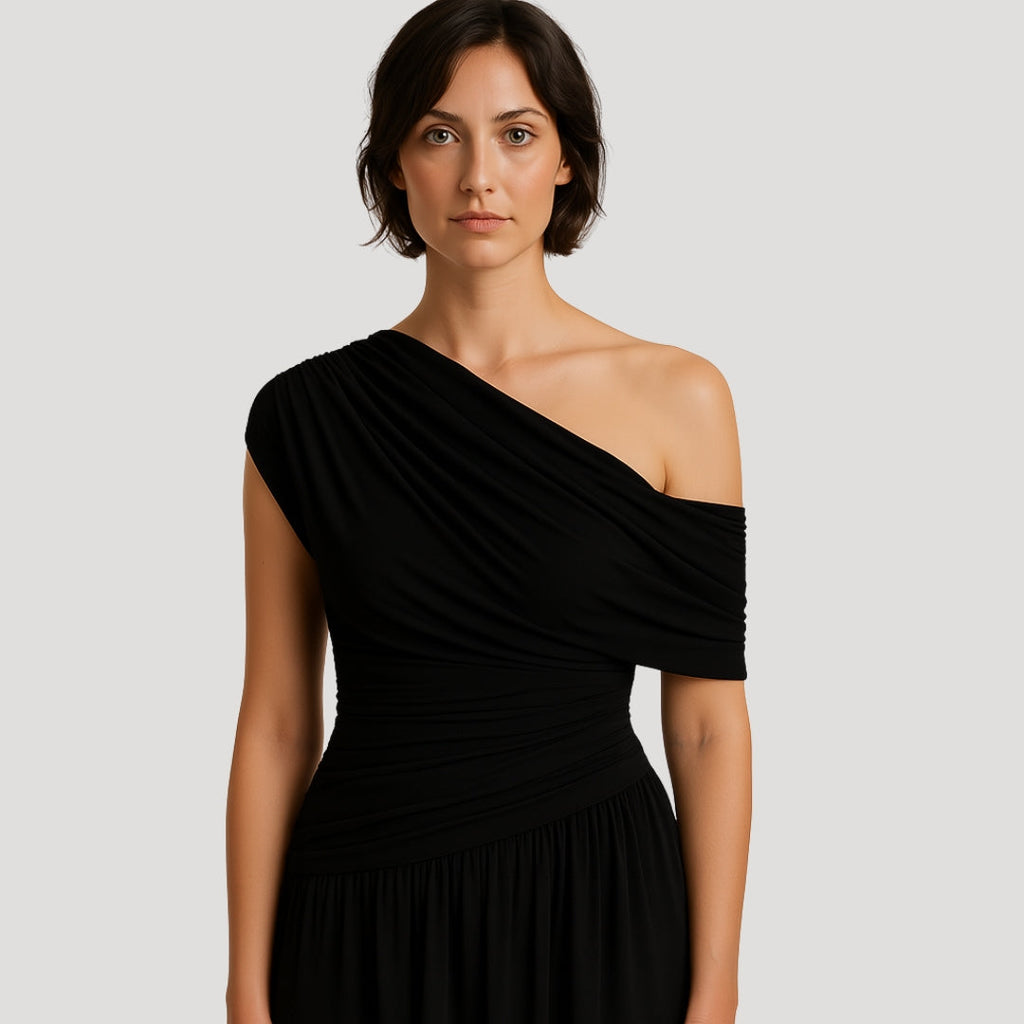 One-Shoulder Ruched Maxi Dress for Women | Elegant Summer Evening Wear | Lightweight Fabric