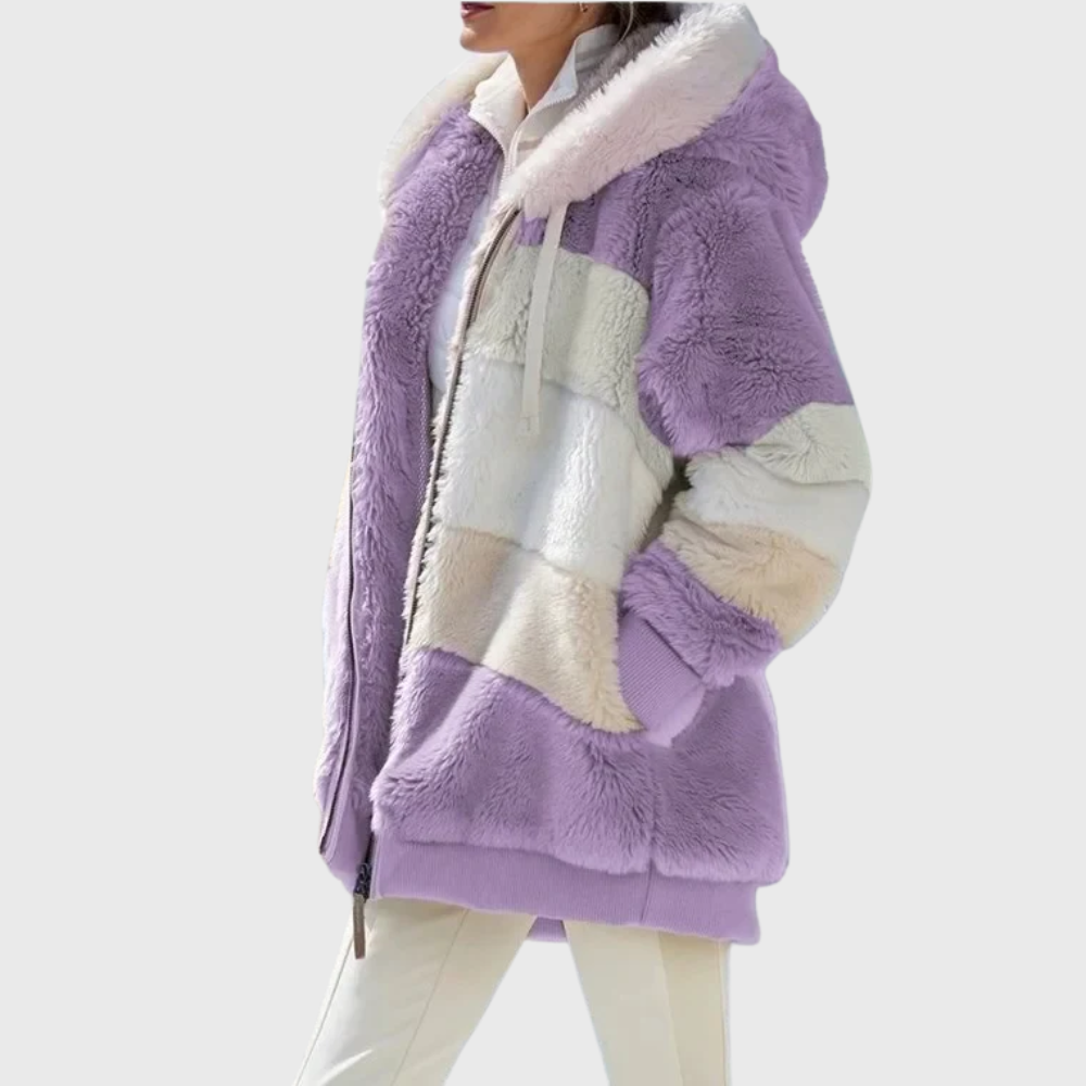 Women's Striped Fleece Puffer Jacket – Purple Stripes