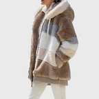 Women's Striped Fleece Puffer Jacket – Brown Stripes