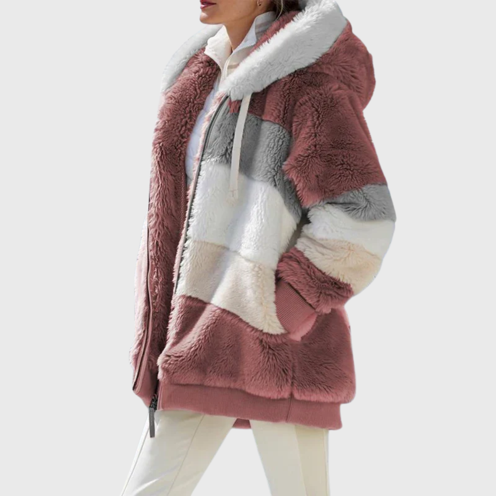 Women's Striped Fleece Puffer Jacket – Red Stripes