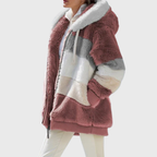 Women's Striped Fleece Puffer Jacket – Red Stripes