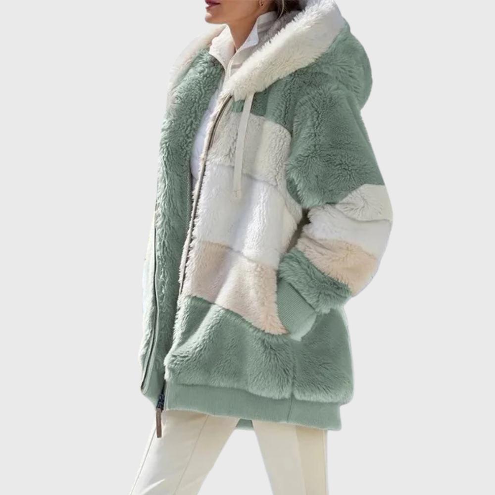 Women's Striped Fleece Puffer Jacket – Green Stripes