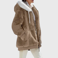 Women's Striped Fleece Puffer Jacket – Brown