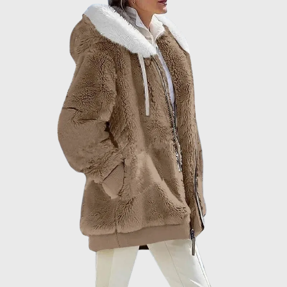 Women's Striped Fleece Puffer Jacket – Brown