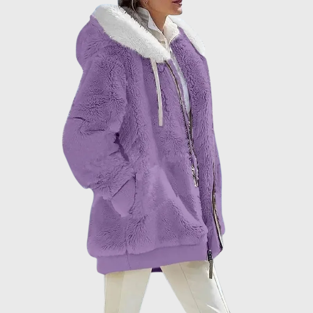 Women's Striped Fleece Puffer Jacket – Purple