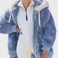 Women's Striped Fleece Puffer Jacket – Blue