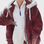 Women's Striped Fleece Puffer Jacket – Red