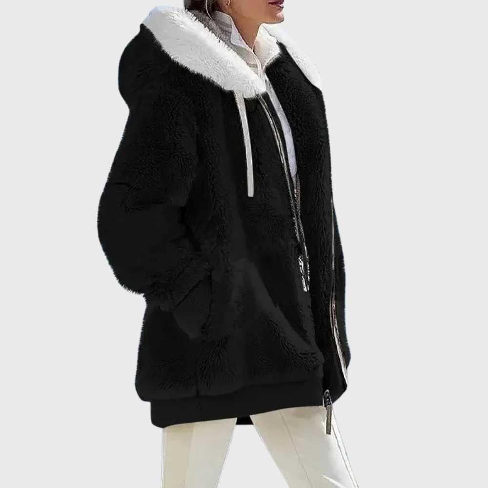Women's Striped Fleece Puffer Jacket – Black