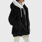 Women's Striped Fleece Puffer Jacket – Black