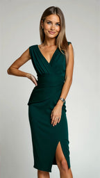 Pleated Evening Dress for Women | Lightweight Fabric | Elegant Formal Wear | Ideal for Weddings and Special Occasions