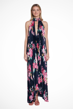 Printed Pleated Halter Neck Maxi Dress for Women | Wedding Guest Attire