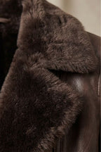Women's Brown Leather Biker Jacket with Shearling Lining