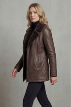 Women's Brown Leather Biker Jacket with Shearling Lining