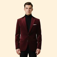 Men's Velvet Evening Blazer – Slim Fit – Red