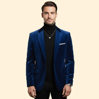 Men's Velvet Evening Blazer – Slim Fit – Blue