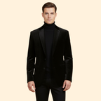 Men's Velvet Evening Blazer – Slim Fit – Black