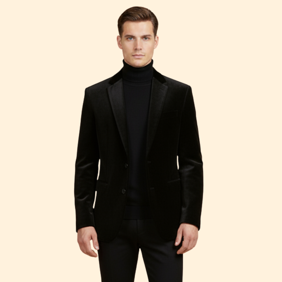 Men's Velvet Evening Blazer – Slim Fit – Black