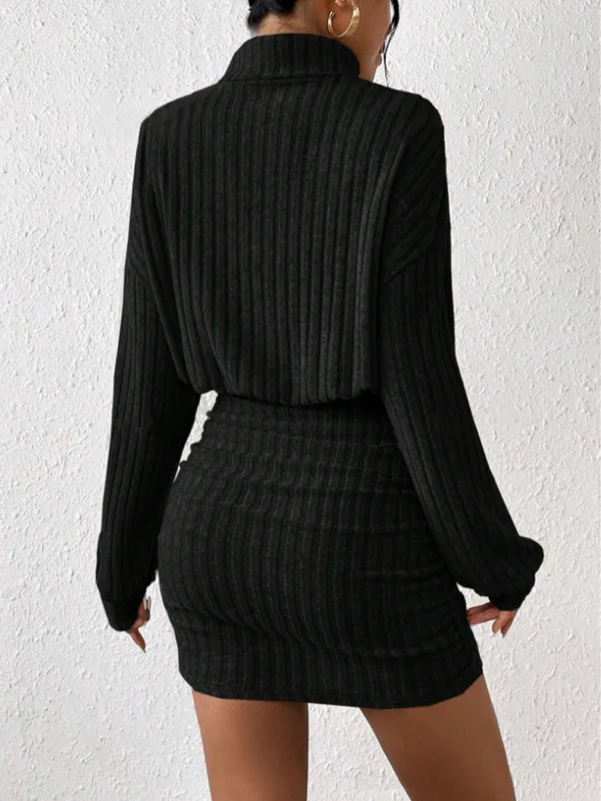 Ribbed Knit Turtleneck Long Sleeve Dress for Casual or Office Wear