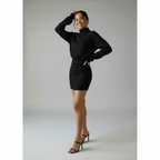 Ribbed Knit Turtleneck Long Sleeve Dress for Casual or Office Wear